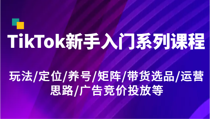 TikTok新手入门系列课程，玩法/定位/养号/矩阵/带货选品/运营思路/广告竞价投放等-木木创业基地项目网