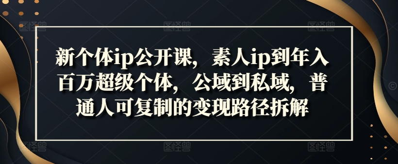 新个体ip公开课，素人ip到年入百万超级个体，公域到私域，普通人可复制的变现路径拆解-木木创业基地项目网