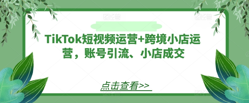 TikTok短视频运营+跨境小店运营，账号引流、小店成交-木木创业基地项目网