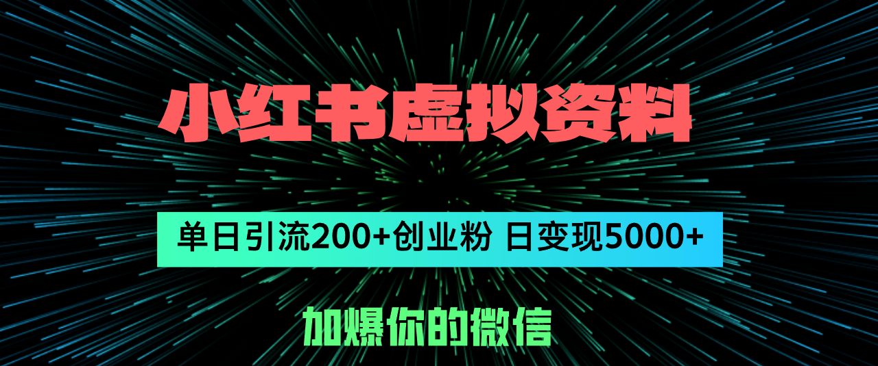 （12164期）小红书虚拟资料日引流200+创业粉，单日变现5000+-木木创业基地项目网