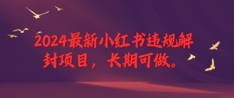 2024最新小红书违规解封项目，长期可做，一个可以做到退休的项目-木木创业基地项目网