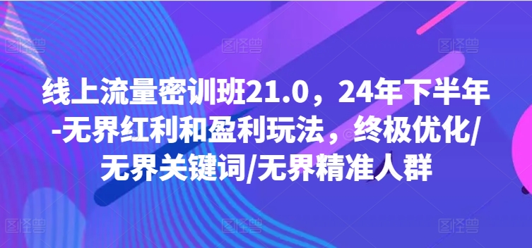 线上流量密训班21.0，24年下半年-无界红利和盈利玩法，终极优化/无界关键词/无界精准人群-木木创业基地项目网