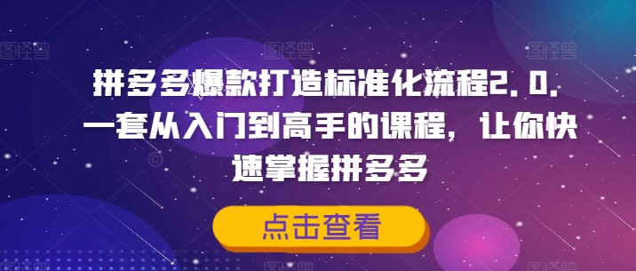 拼多多爆款打造标准化流程2.0，一套从入门到高手的课程，让你快速掌握拼多多-木木创业基地项目网