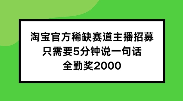 淘宝官方稀缺赛道主播招募 ，只需要5分钟说一句话， 全勤奖2000-木木创业基地项目网