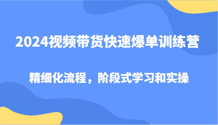 2024视频带货快速爆单训练营，精细化流程，阶段式学习和实操-木木创业基地项目网