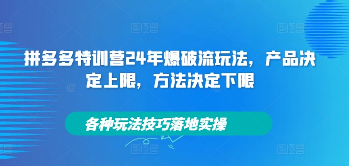 拼多多特训营24年爆破流玩法，产品决定上限，方法决定下限，各种玩法技巧落地实操-木木创业基地项目网