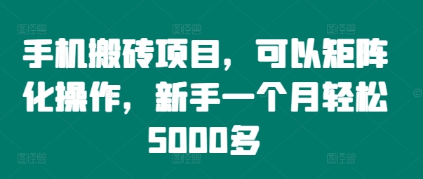 手机搬砖项目，可以矩阵化操作，新手一个月轻松5000多-木木创业基地项目网