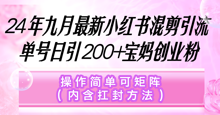 （12530期）小红书混剪引流，单号日引200+宝妈创业粉，操作简单可矩阵（内含扛封…-木木创业基地项目网