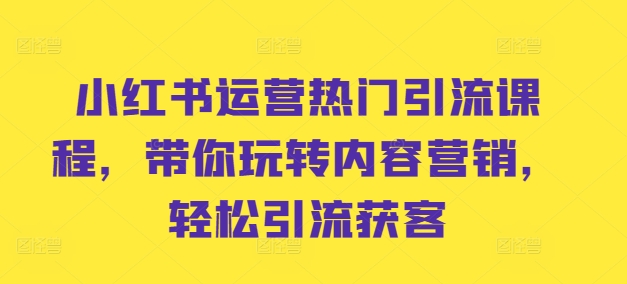 小红书运营热门引流课程，带你玩转内容营销，轻松引流获客-木木创业基地项目网