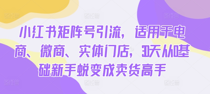 小红书矩阵号引流，适用于电商、微商、实体门店，30天从0基础新手蜕变成卖货高手-木木创业基地项目网