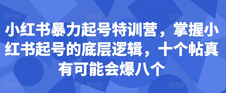 小红书暴力起号特训营，掌握小红书起号的底层逻辑，十个帖真有可能会爆八个-木木创业基地项目网