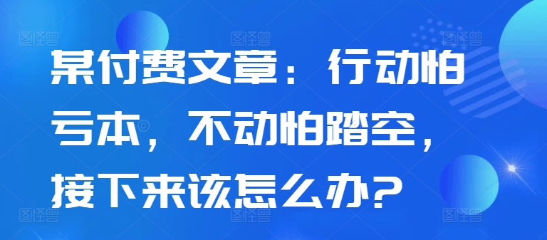 某付费文章：行动怕亏本，不动怕踏空，接下来该怎么办?-木木创业基地项目网