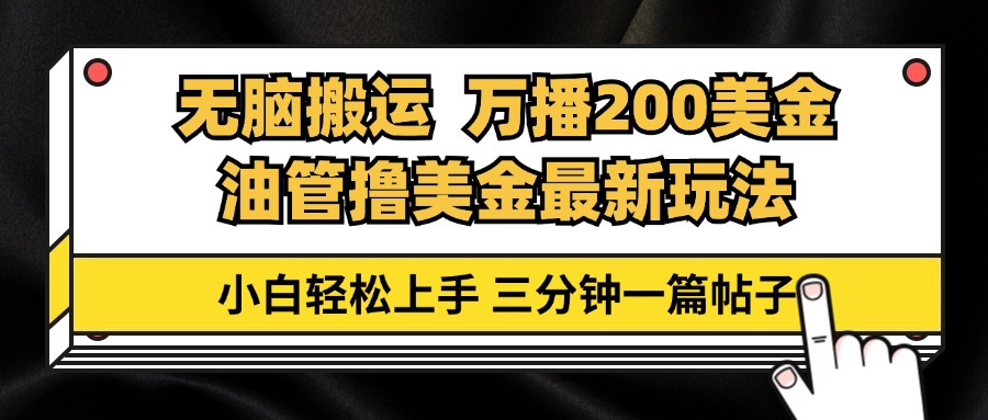 （13050期）油管无脑搬运撸美金玩法教学，万播200刀，三分钟一篇帖子，小白轻松上手-木木创业基地项目网