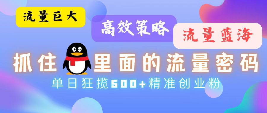 （13068期）流量蓝海，抓住QQ里面的流量密码！高效策略，单日狂揽500+精准创业粉-木木创业基地项目网