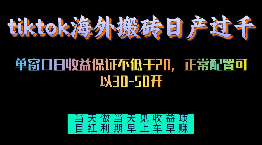 （13079期）tiktok海外搬砖项目单机日产过千当天做当天见收益-木木创业基地项目网