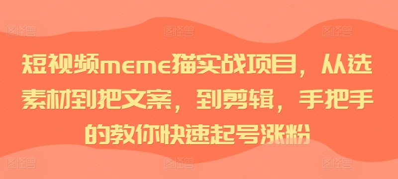 短视频meme猫实战项目，从选素材到把文案，到剪辑，手把手的教你快速起号涨粉-木木创业基地项目网