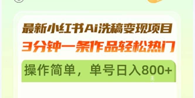 （13182期）最新小红书Ai洗稿变现项目 3分钟一条作品轻松热门 操作简单，单号日入800+-木木创业基地项目网