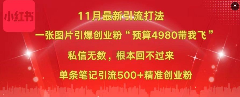 小红书11月最新图片打粉，一张图片引爆创业粉，“预算4980带我飞”，单条引流500+精准创业粉-木木创业基地项目网