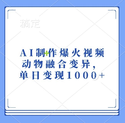 AI制作爆火视频，动物融合变异，单日变现1k-木木创业基地项目网