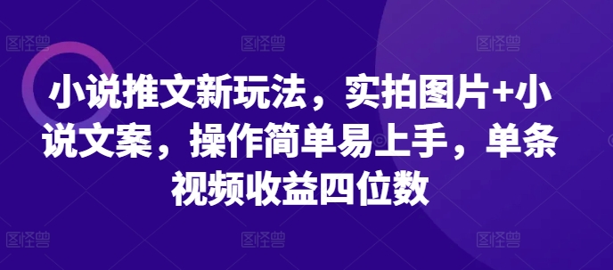 小说推文新玩法，实拍图片+小说文案，操作简单易上手，单条视频收益四位数-木木创业基地项目网