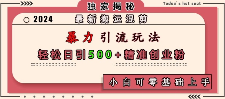 最新搬运混剪暴力引流玩法，轻松日引500+精准创业粉，小白可零基础上手-木木创业基地项目网