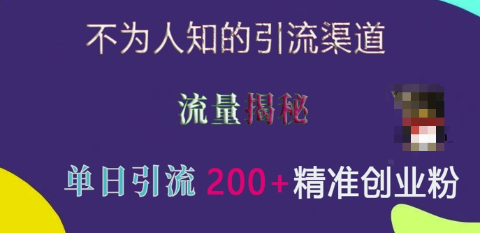 不为人知的引流渠道，流量揭秘，实测单日引流200+精准创业粉-木木创业基地项目网