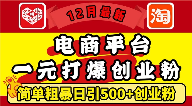 12月最新：电商平台1元打爆创业粉，简单粗暴日引500+精准创业粉，轻松月入过W-木木创业基地项目网