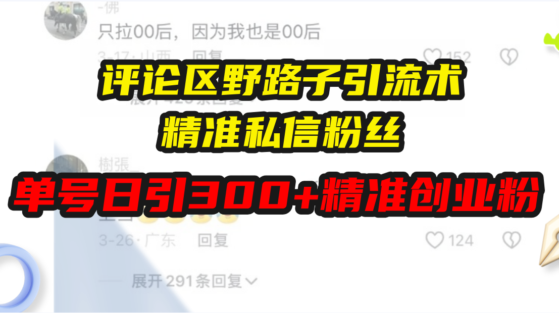 （13676期）评论区野路子引流术，精准私信粉丝，单号日引流300+精准创业粉-木木创业基地项目网