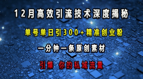 最新高效引流技术深度揭秘 ，单号单日引300+精准创业粉，一分钟一条原创素材，引爆你的私域流量-木木创业基地项目网