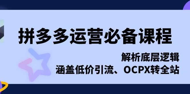 （13700期）拼多多运营必备课程，解析底层逻辑，涵盖低价引流、OCPX转全站-木木创业基地项目网