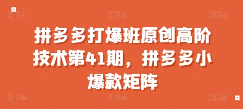 拼多多打爆班原创高阶技术第41期，拼多多小爆款矩阵-木木创业基地项目网