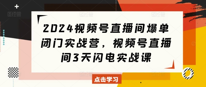 2024视频号直播间爆单闭门实战营，视频号直播间3天闪电实战课-木木创业基地项目网