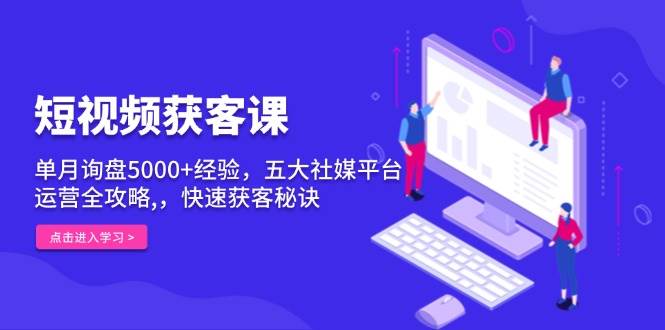 短视频获客课，单月询盘5000+经验，五大社媒平台运营全攻略,，快速获客秘诀-木木创业基地项目网