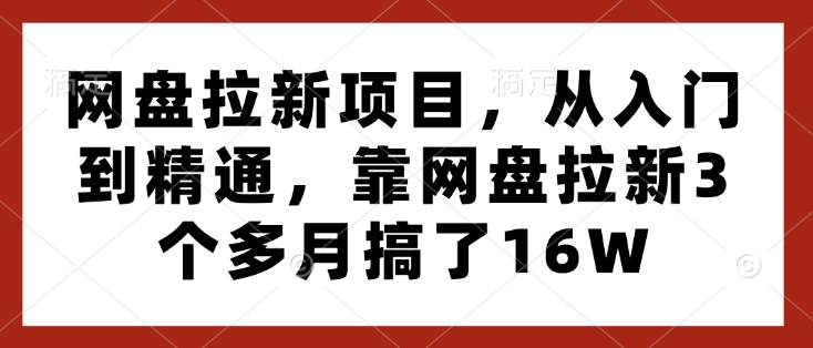 网盘拉新项目，从入门到精通，靠网盘拉新3个多月搞了16W-木木创业基地项目网