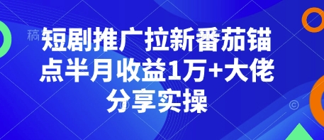 短剧推广拉新番茄锚点半月收益1万+大佬分享实操-木木创业基地项目网