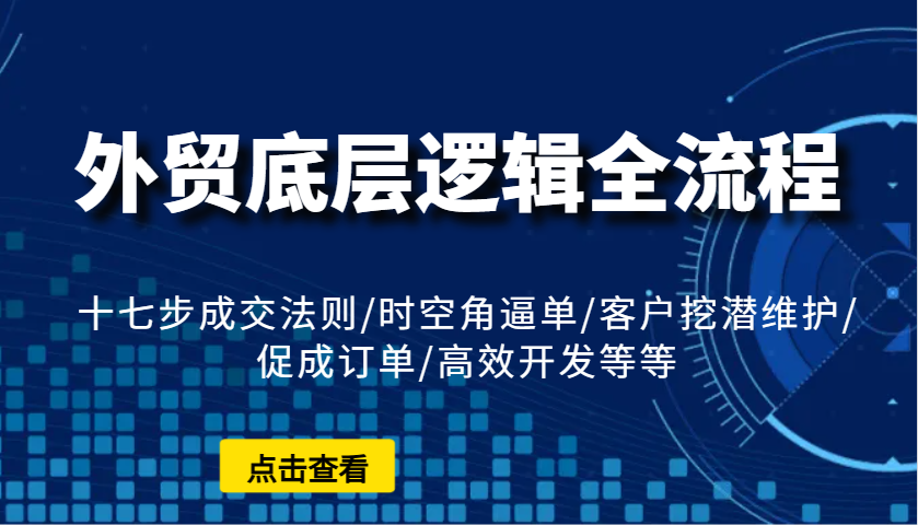 外贸底层逻辑全流程：十七步成交法则/时空角逼单/客户挖潜维护/促成订单/高效开发等等-木木创业基地项目网