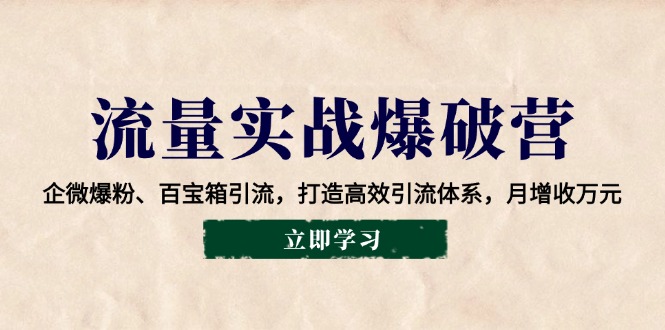 （14039期）流量实战爆破营：企微爆粉、百宝箱引流，打造高效引流体系，月增收万元-木木创业基地项目网