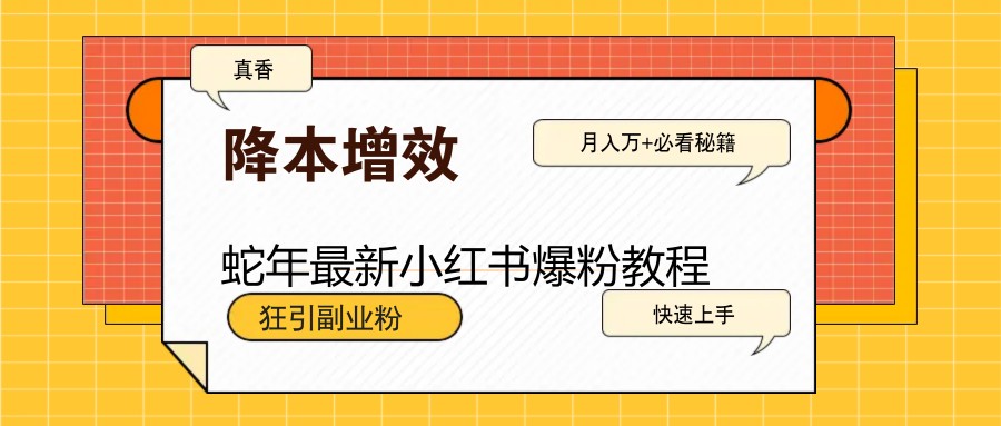 蛇年最新小红书爆粉教程，狂引副业粉，月入万+必看-木木创业基地项目网