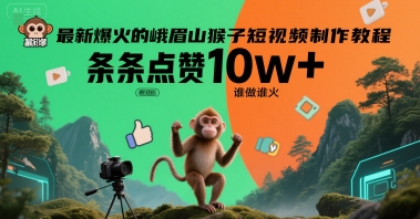 最新爆火的峨眉山猴子短视频制作教程，条条点赞10w+，谁做谁火【教程+提示词】-木木创业基地项目网